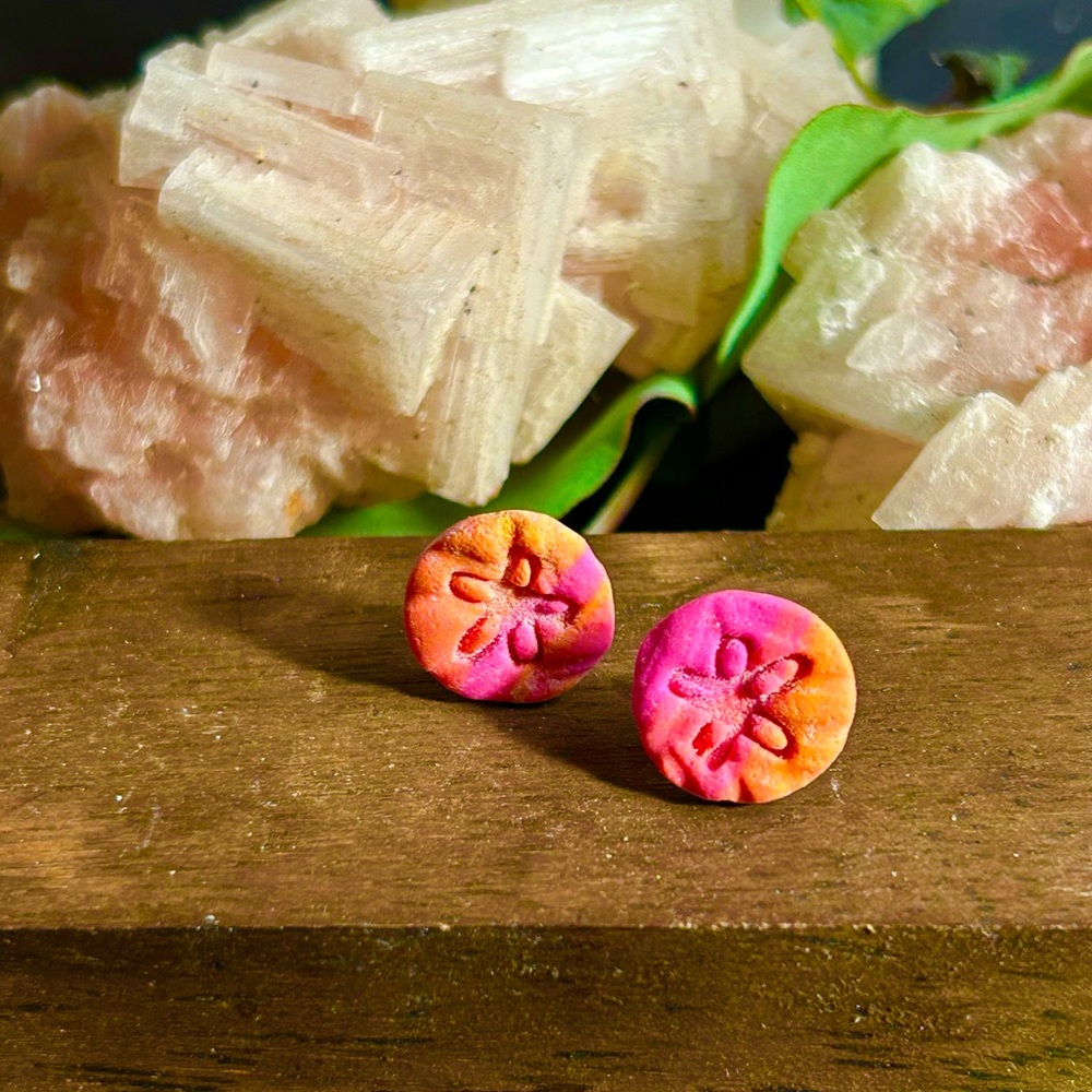 Colorful Sand Dollar Button Stud Earrings